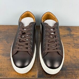 Ralph Lauren Purple Label Mens Burnished Calfskin Leather Sneakers Brown Italy